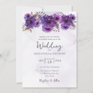 Paarse Aquarel Chrysanthemum Bruiloft Kaart