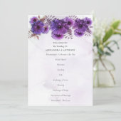 Paarse Aquarel Chrysanthemum Bruiloft Programmakaart (Staand voorkant)