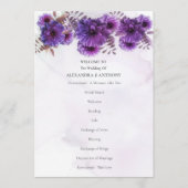 Paarse Aquarel Chrysanthemum Bruiloft Programmakaart (Voorkant)