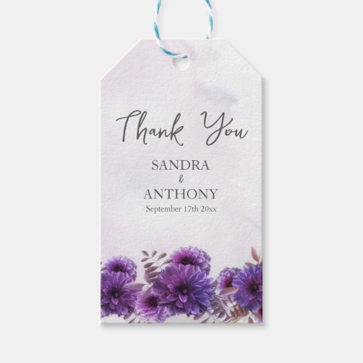 Paarse Aquarel Chrysanthemum Trouwcadeautags Cadeaulabel (Voorkant)