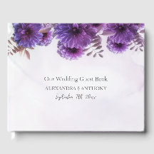 Paarse Aquarel Chrysanthemum Trouwgastenboek