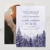 Paarse Aquarel Dennenboom Bos Foto Bruiloft Save The Date (Voorkant / Achterkant)