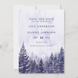 Paarse Aquarel Dennenboom Bos Foto Bruiloft Save The Date