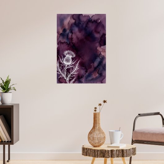 Paarse Aquarel Distel Kunstposter Poster (Woonkamer 3)