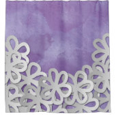 Paarse Aquarel en Witte Bloemen Douchegordijn (Voorkant)