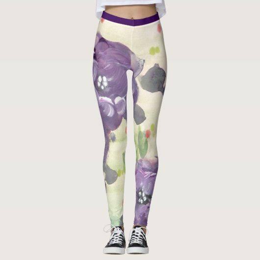 Paarse aquarel Floral Leggings (Voorkant)