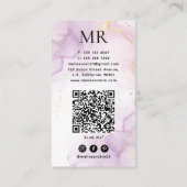 Paarse Aquarel & Gouden Glitter Monogram QR-code Visitekaartje (Achterkant)