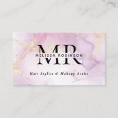 Paarse Aquarel & Gouden Glitter Monogram QR-code Visitekaartje (Voorkant)