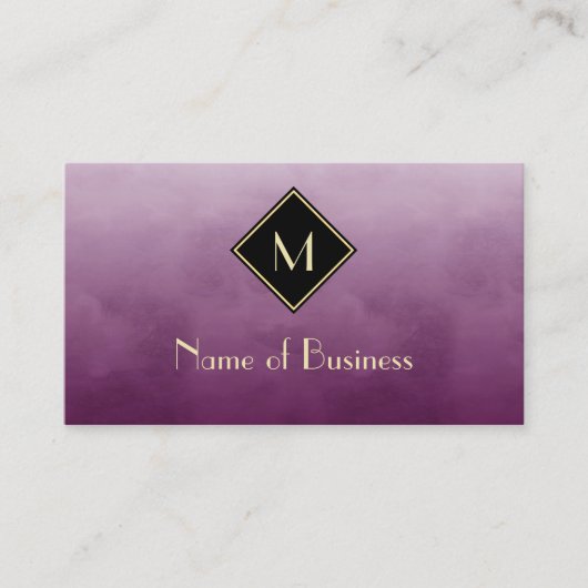 Paarse Aquarel Gouden Monogram Visitekaartje (Voorkant)