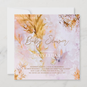 Paarse Aquarel Herfstbladeren Baby Shower Kaart