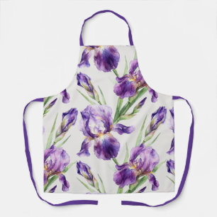 Paarse Aquarel Iris Bloemige Botanische Schort