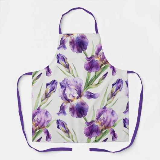Paarse Aquarel Iris Bloemige Botanische  Schort (Voorkant)