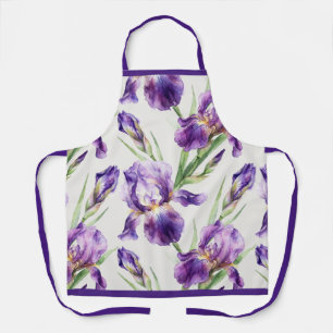 Paarse Aquarel Iris Bloemige Botanische Schort