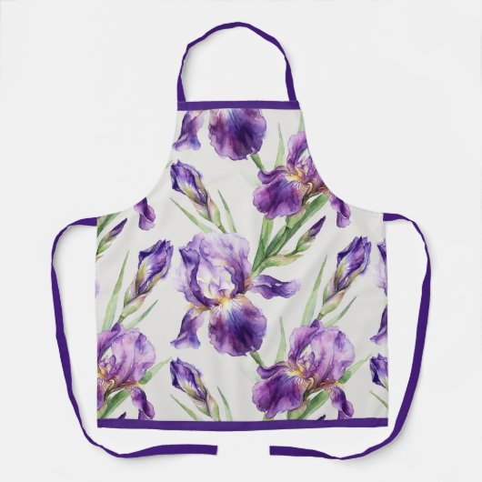 Paarse Aquarel Iris Bloemige Botanische  Schort (Voorkant)