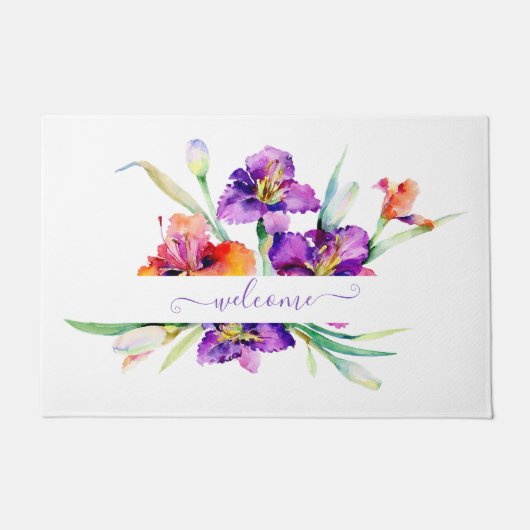 Paarse aquarel Iris gepersonaliseerd Deurmat (Voorkant)
