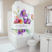 Paarse aquarel Iris gepersonaliseerd Douchegordijn (In situ)