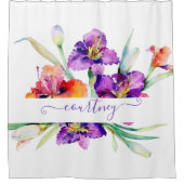 Paarse aquarel Iris gepersonaliseerd Douchegordijn (Voorkant)