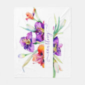 Paarse aquarel Iris gepersonaliseerd Fleece Deken (Voorkant)