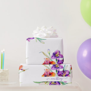 Paarse aquarel Iris gepersonaliseerd inpakpapier