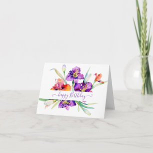 Paarse aquarel Iris gepersonaliseerd  Kaart