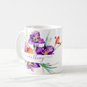 Paarse aquarel Iris gepersonaliseerd Koffiemok (Voorkant links)