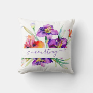 Paarse aquarel Iris gepersonaliseerd  Kussen