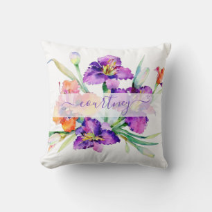 Paarse aquarel Iris gepersonaliseerd Kussen