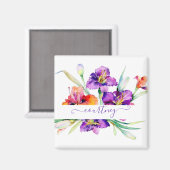 Paarse aquarel Iris gepersonaliseerd Magneet (Voorkant / Achterkant)