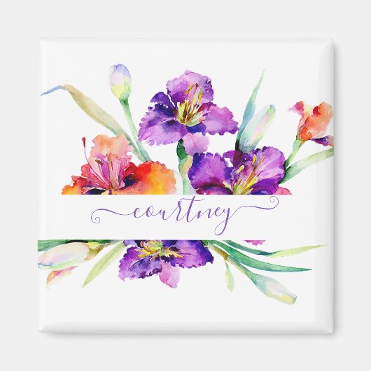 Paarse aquarel Iris gepersonaliseerd Magneet (Voorkant)