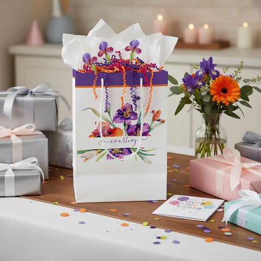 Paarse aquarel Iris gepersonaliseerd  Medium Cadeauzakje