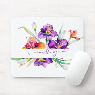 Paarse aquarel Iris gepersonaliseerd Muismat