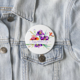 Paarse aquarel Iris gepersonaliseerd Ronde Button 7,6 Cm