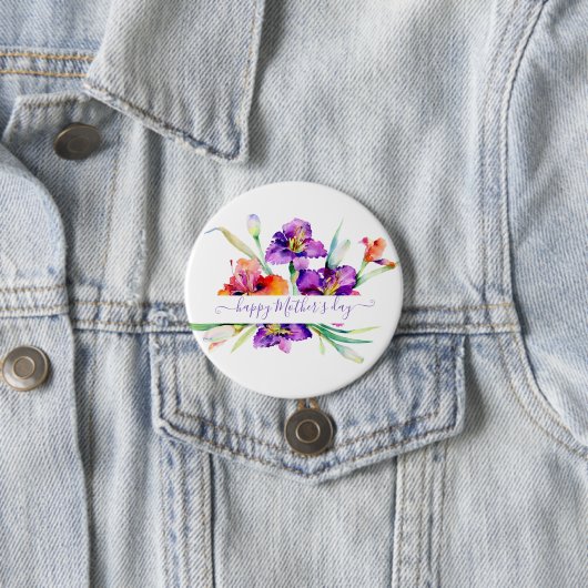 Paarse aquarel Iris gepersonaliseerd Ronde Button 7,6 Cm (In situ)