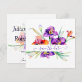 Paarse aquarel Iris gepersonaliseerd Save The Date (Voorkant / Achterkant)