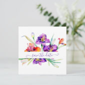 Paarse aquarel Iris gepersonaliseerd Save The Date (Staand voorkant)
