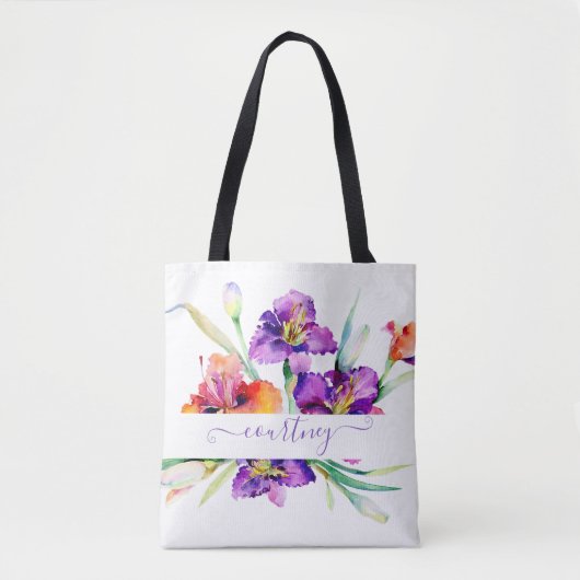 Paarse aquarel Iris gepersonaliseerd  Tote Bag (Voorkant)