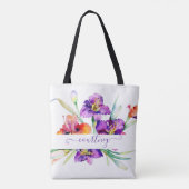 Paarse aquarel Iris gepersonaliseerd  Tote Bag (Achterkant)