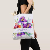 Paarse aquarel Iris gepersonaliseerd  Tote Bag (Dichtbij)