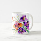 Paarse aquarel Iris gepersonaliseerde koffiemok (Voorkant rechts)