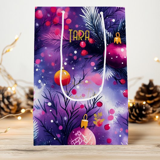 Paarse Aquarel Kerstornamenten Cadeautas
