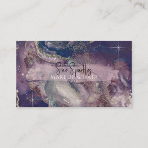 Paarse Aquarel Kosmische Sterrenstelsel Glitter Sc Visitekaartje