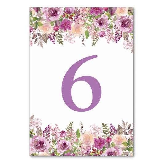 Paarse Aquarel Lavendel Bruiloft Tafel Nummers Kaart (Voorkant)