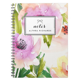 Paarse aquarel lelies Bloemen gepersonaliseerd Notitieboek