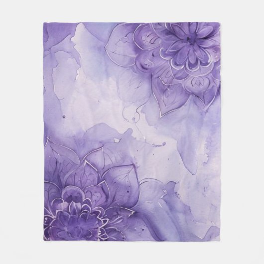 Paarse aquarel mandala bloemig fleece deken (Voorkant)