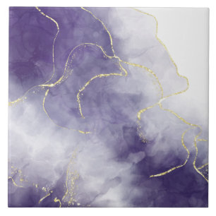 Paarse aquarel marmer goud folie abstract luxe tegeltje