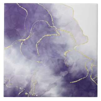Paarse aquarel marmer goud folie abstract luxe tegeltje