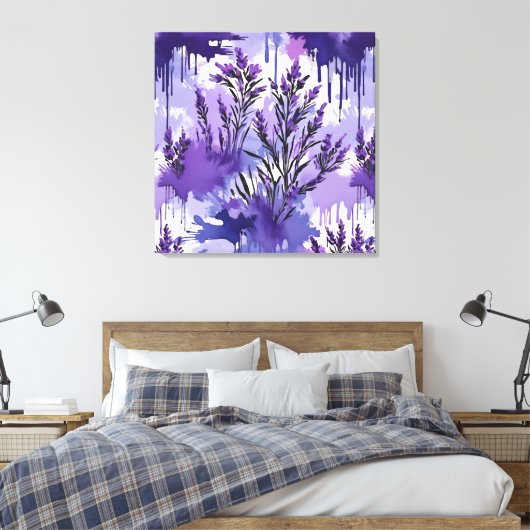 Paarse aquarel met bloemen canvas afdruk (Insitu (Slaapkamer))