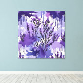 Paarse aquarel met bloemen canvas afdruk (Insitu (Houten vloer))