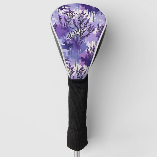 Paarse aquarel met bloemen golfheadcover (Voorkant)