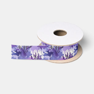 Paarse aquarel met bloemen satijnen lint